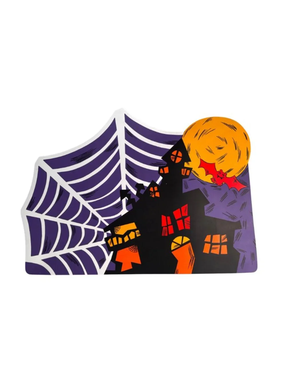 Haunted Halloween Spiderweb Vinyl Placemat Set With Moon & Bat Design By Bardwil